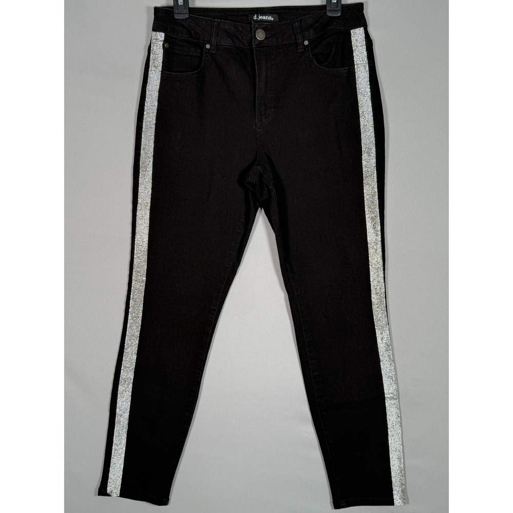 D. Jeans women Denim High Waist Ankle Jean 10‎ Black Bling Embellished 29x26"